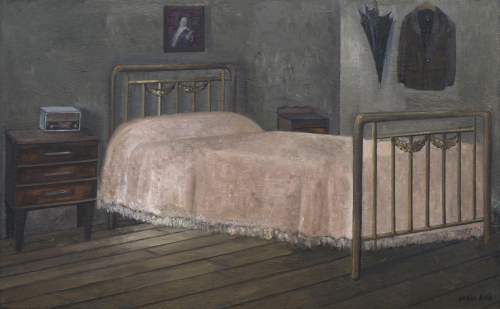 Cama con radio, paraguas y chaqueta (1984) 50 x  81 cm.